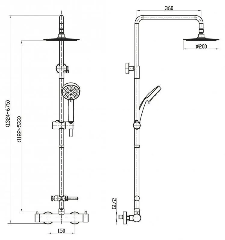 Габаритная схема Душевая стойка BelBagno Nova NOV-VSC-T-IN