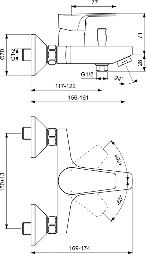 Габаритная схема Душевой комплект Ideal Standard Esla BC264AA