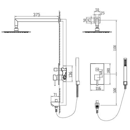 Габаритная схема Душевой комплект RGW Shower Panels SP-54