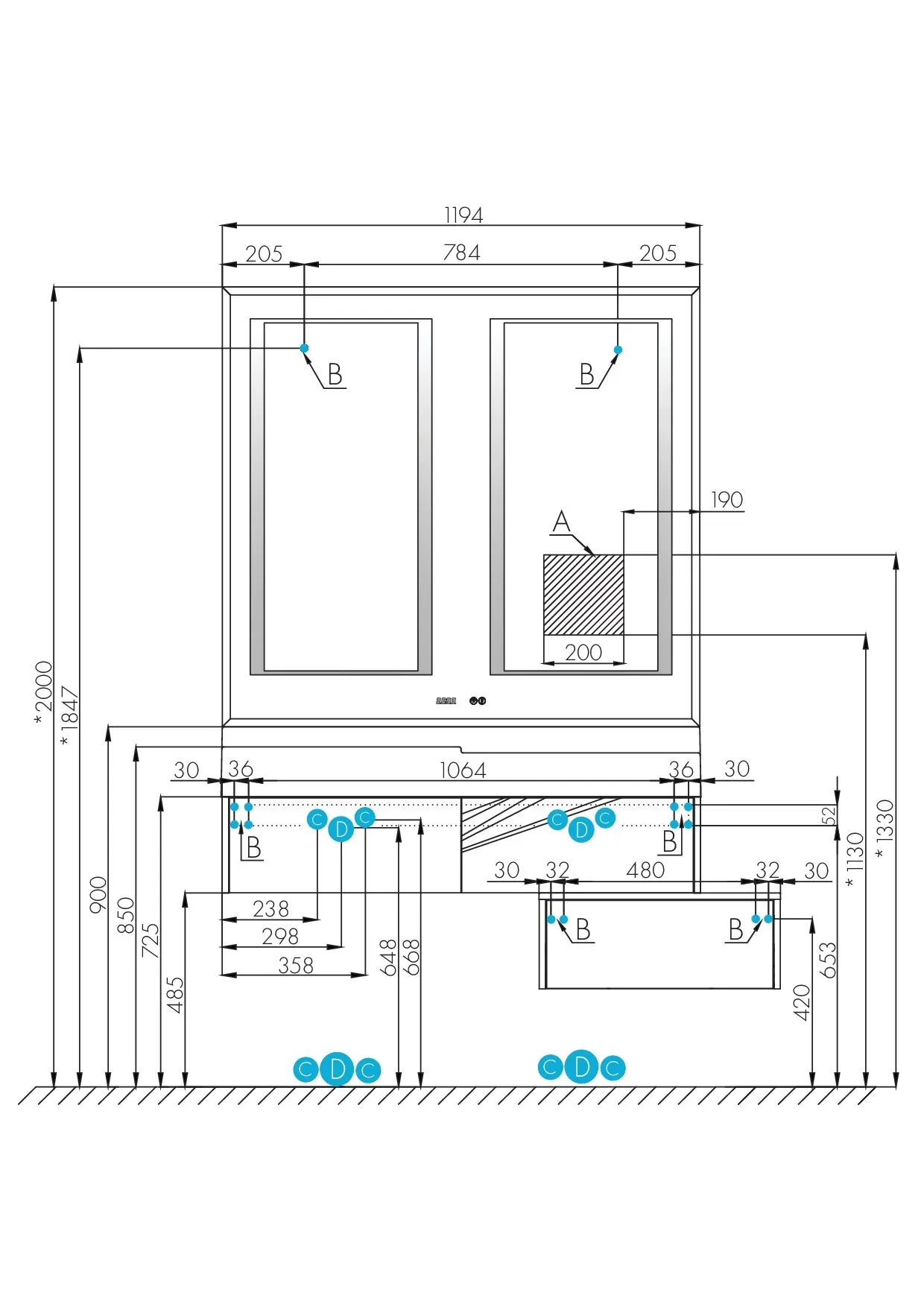 Габаритная схема Зеркало Aquaton Сакура 120 1A249702SKW80