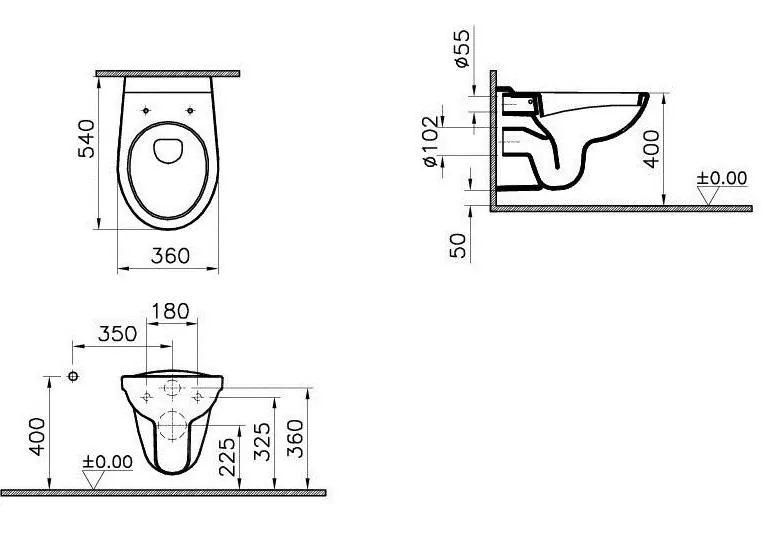 Габаритная схема Унитаз подвесной Vitra Normus 6855B003-0101