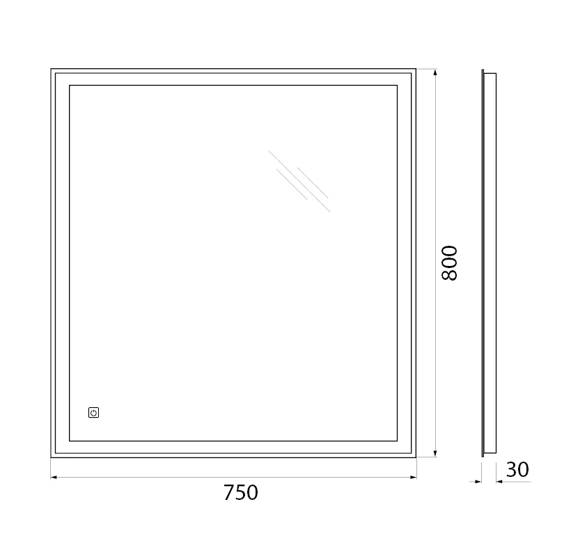 Габаритная схема Зеркало BelBagno SPC-GRT-750-800-LED-TCH