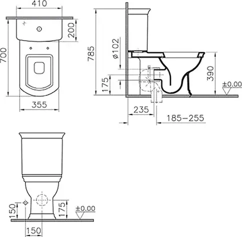 Габаритная схема Унитаз-компакт Vitra Serenada 9722B003-7203 с микролифтом