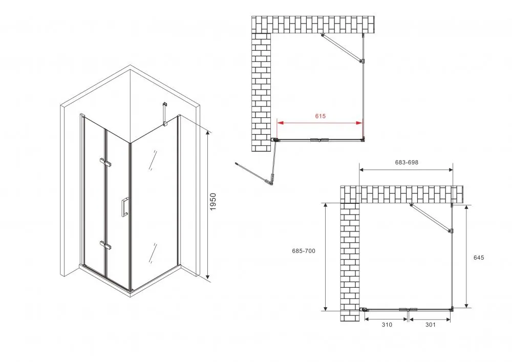 Габаритная схема Душевой уголок Abber Zart AG08070P-S71 70x70