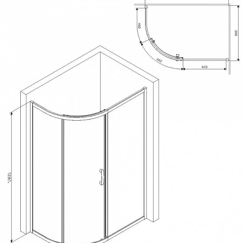 Габаритная схема Душевой уголок AM.PM Like W83G-302U120CG