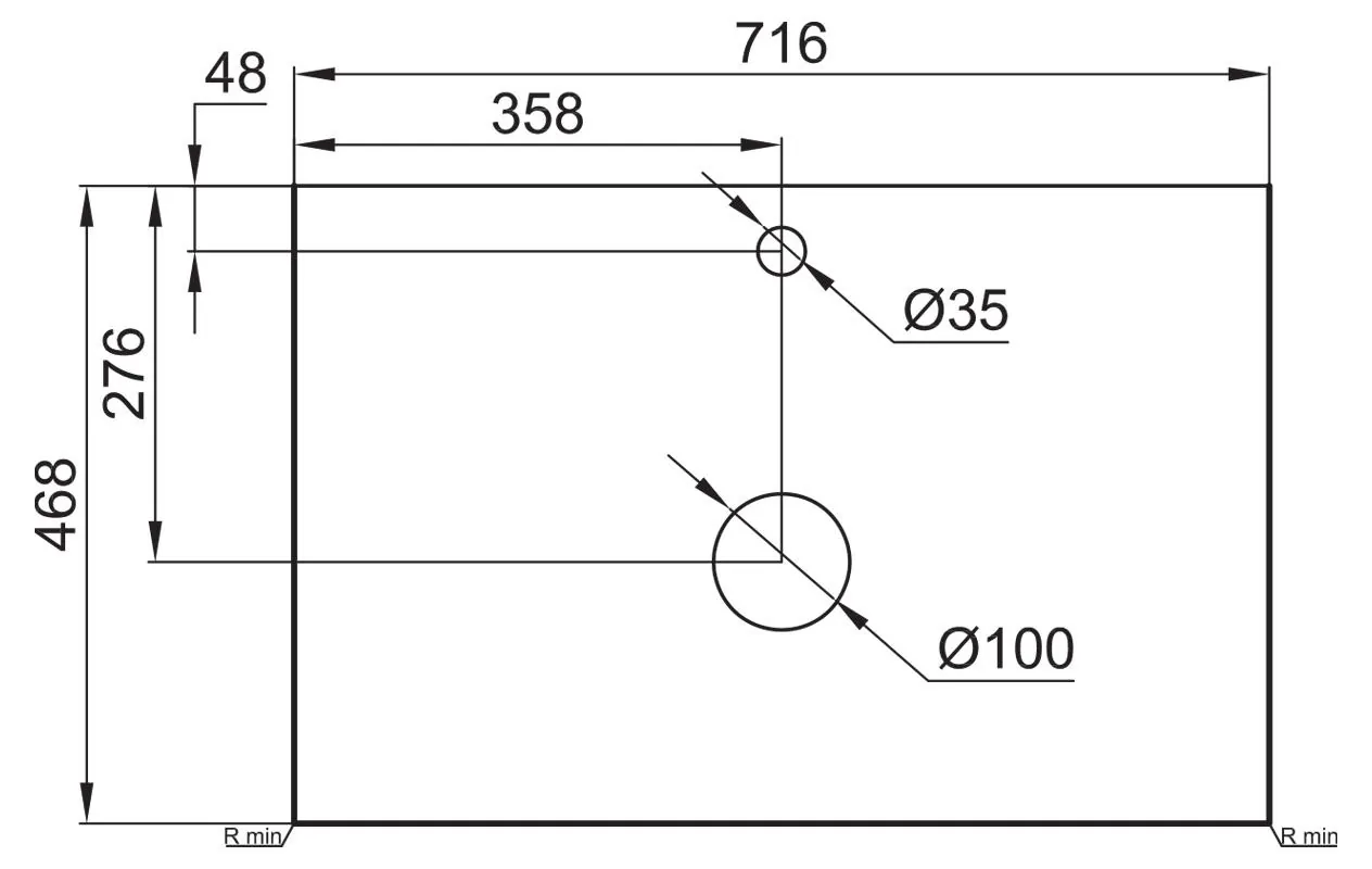 Габаритная схема Столешница BelBagno KEP-70-BO Bianco Opaco