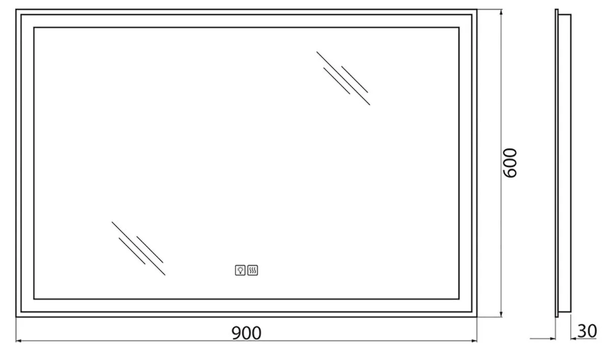 Габаритная схема Зеркало BelBagno SPC-GRT-900-600-LED-TCH-WARM