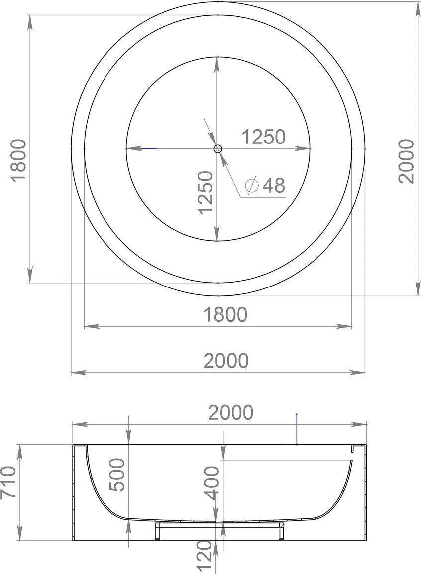 Габаритная схема Ванна из искусственного камня Salini Isola 101111G 200х200