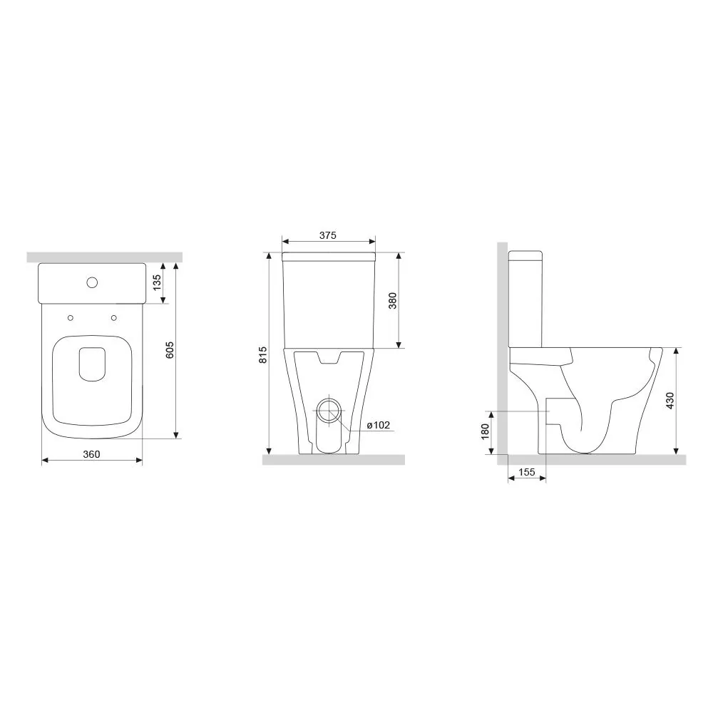 Габаритная схема Унитаз-компакт Damixa Titan DX78C8600SC безободковый, с микролифтом