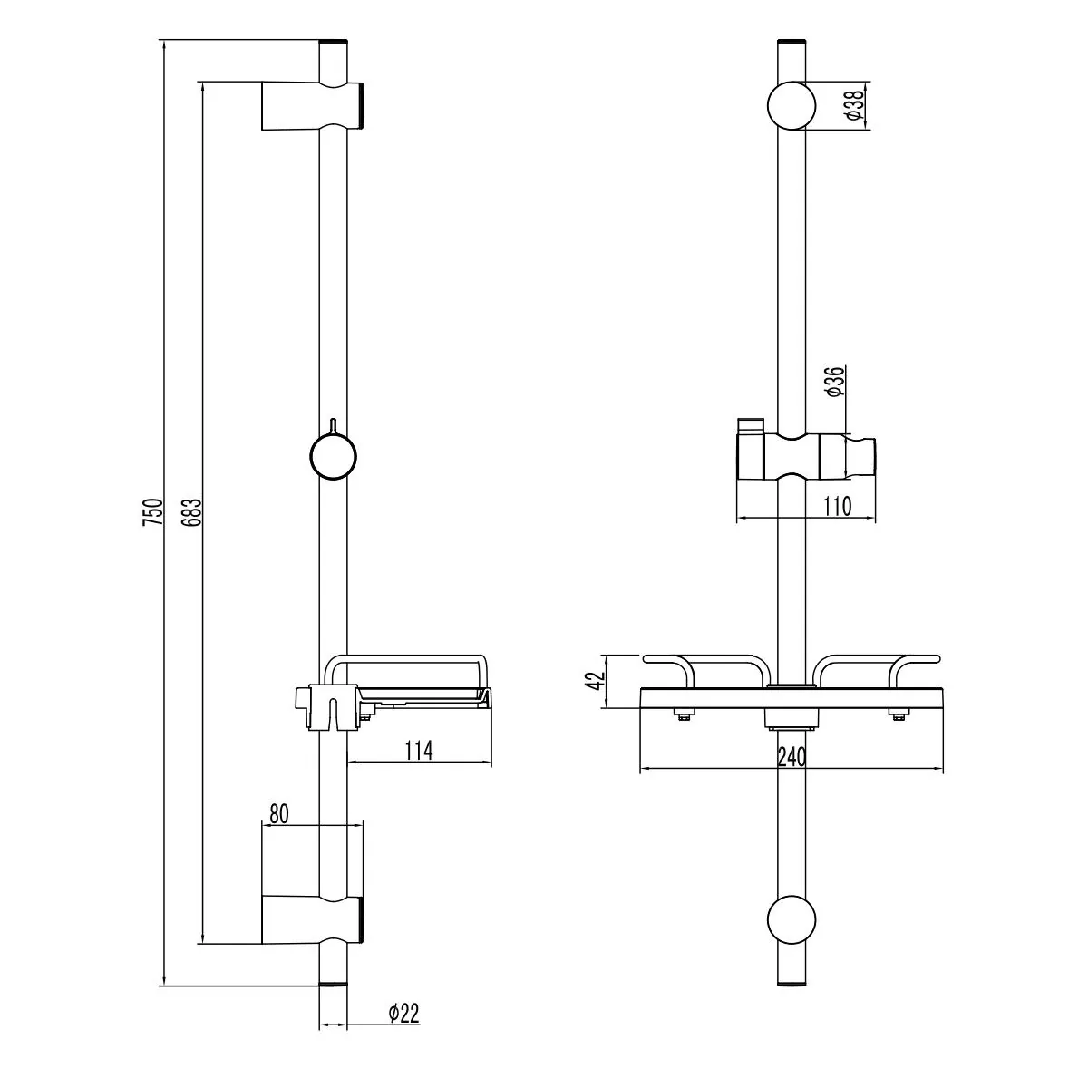 Габаритная схема Душевая штанга Lemark LM3775BL
