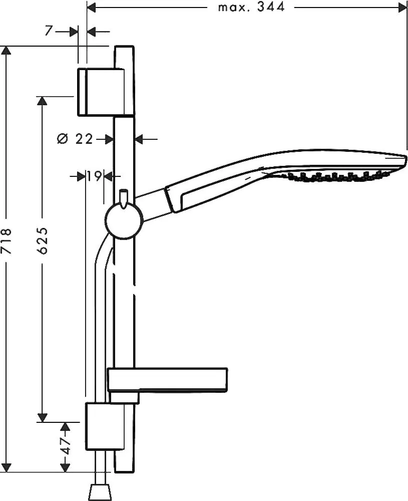 Габаритная схема Душевой гарнитур Hansgrohe Raindance Select S 27802000