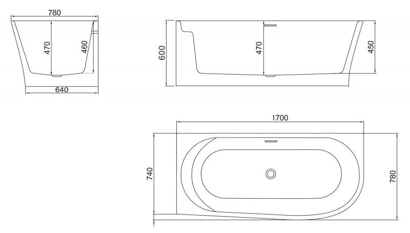 Габаритная схема Акриловая ванна BelBagno BB410-1700-780-L 170х78