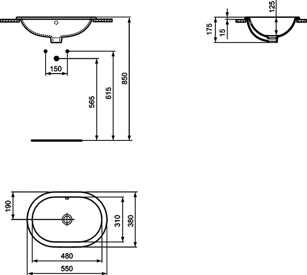 Габаритная схема Раковина Ideal Standard Connect E504701 55 см