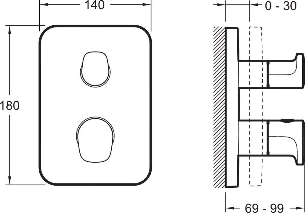 Габаритная схема Термостат Jacob Delafon Modulo E75389-CP для ванны с душем
