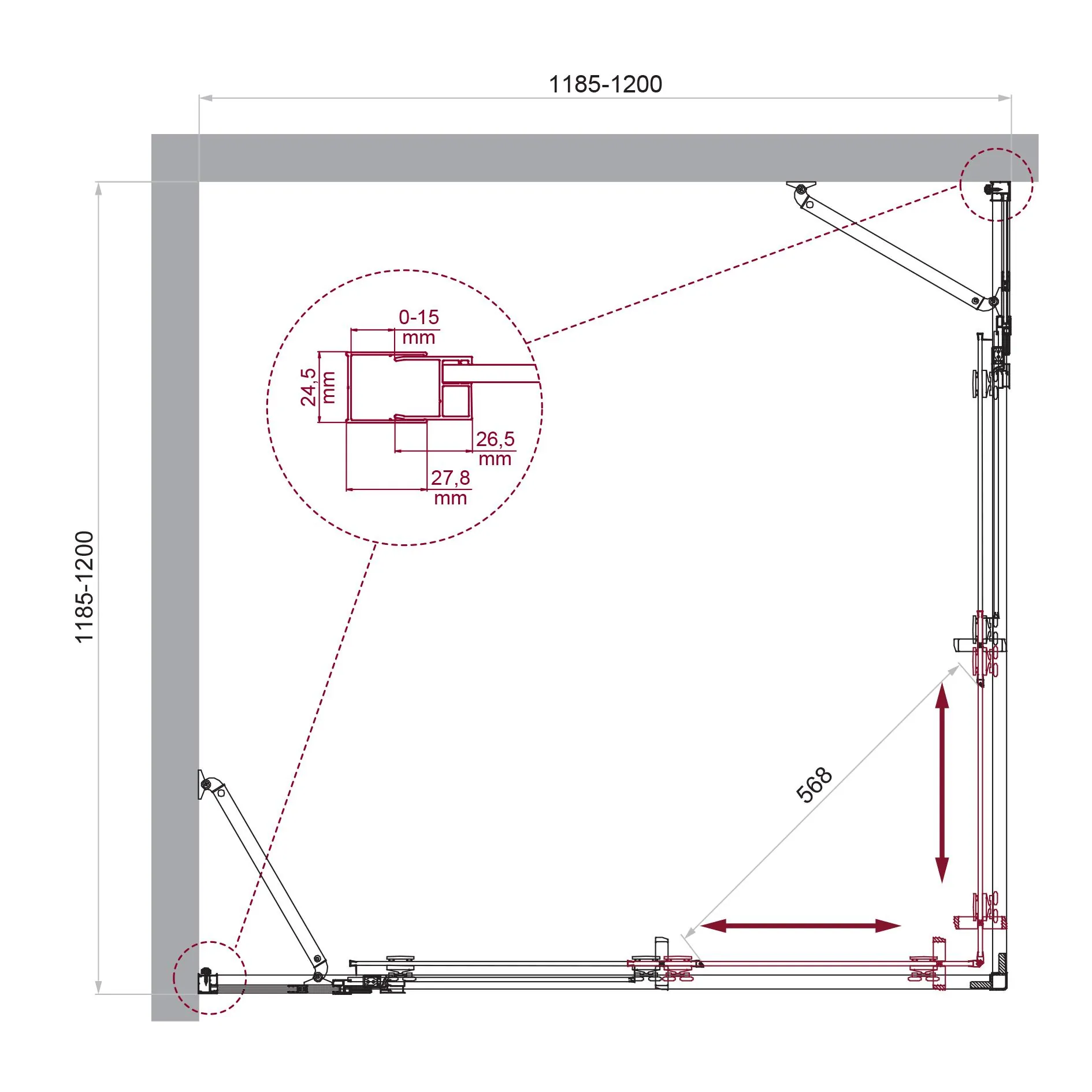 Габаритная схема Душевой уголок BelBagno Luce A-22-100+20-C-Cr