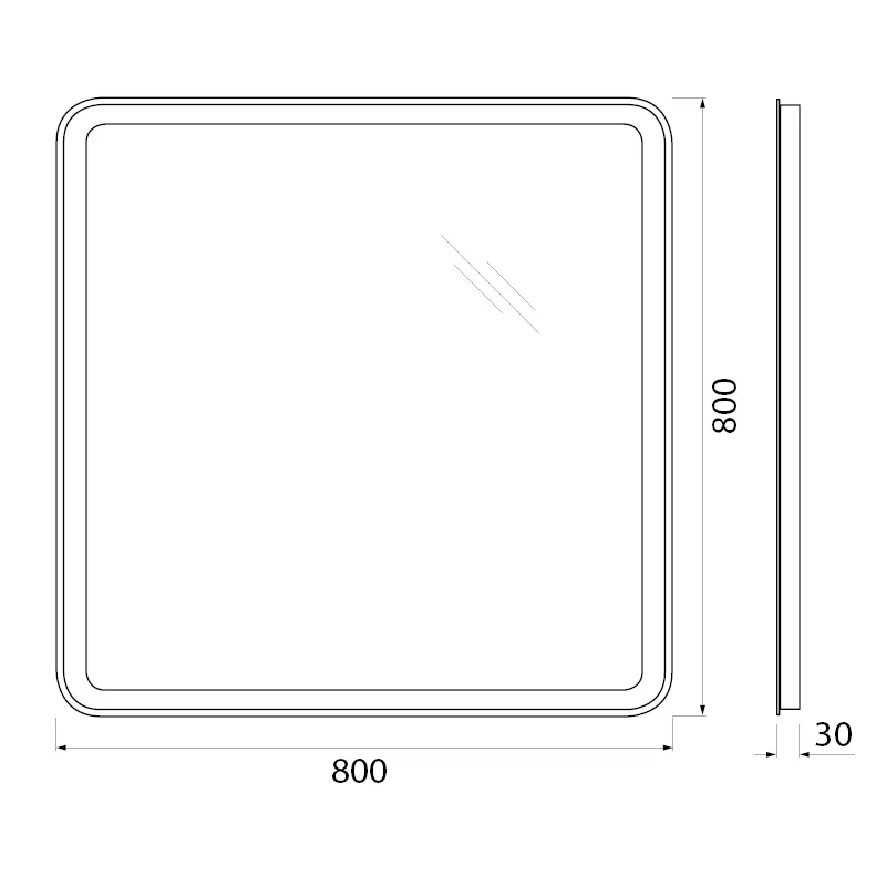 Габаритная схема Зеркало BelBagno SPC-MAR-800-800-LED-BTN