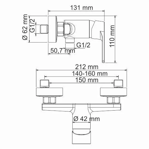 Габаритная схема Смеситель Wasserkraft Dill 6102 для душа
