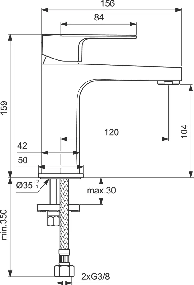 Габаритная схема Смеситель Ideal Standard Cerafine D BC553AA для раковины