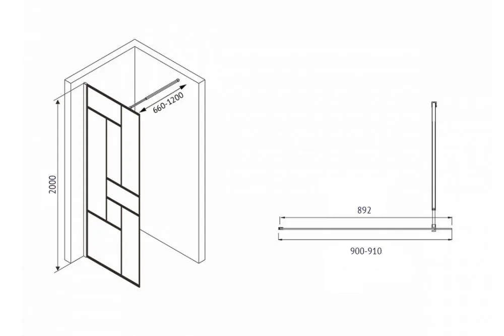 Габаритная схема Душевая перегородка Abber Immer Offen AG63090B
