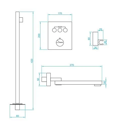 Габаритная схема Душевой комплект RGW Shower Panels SP-371