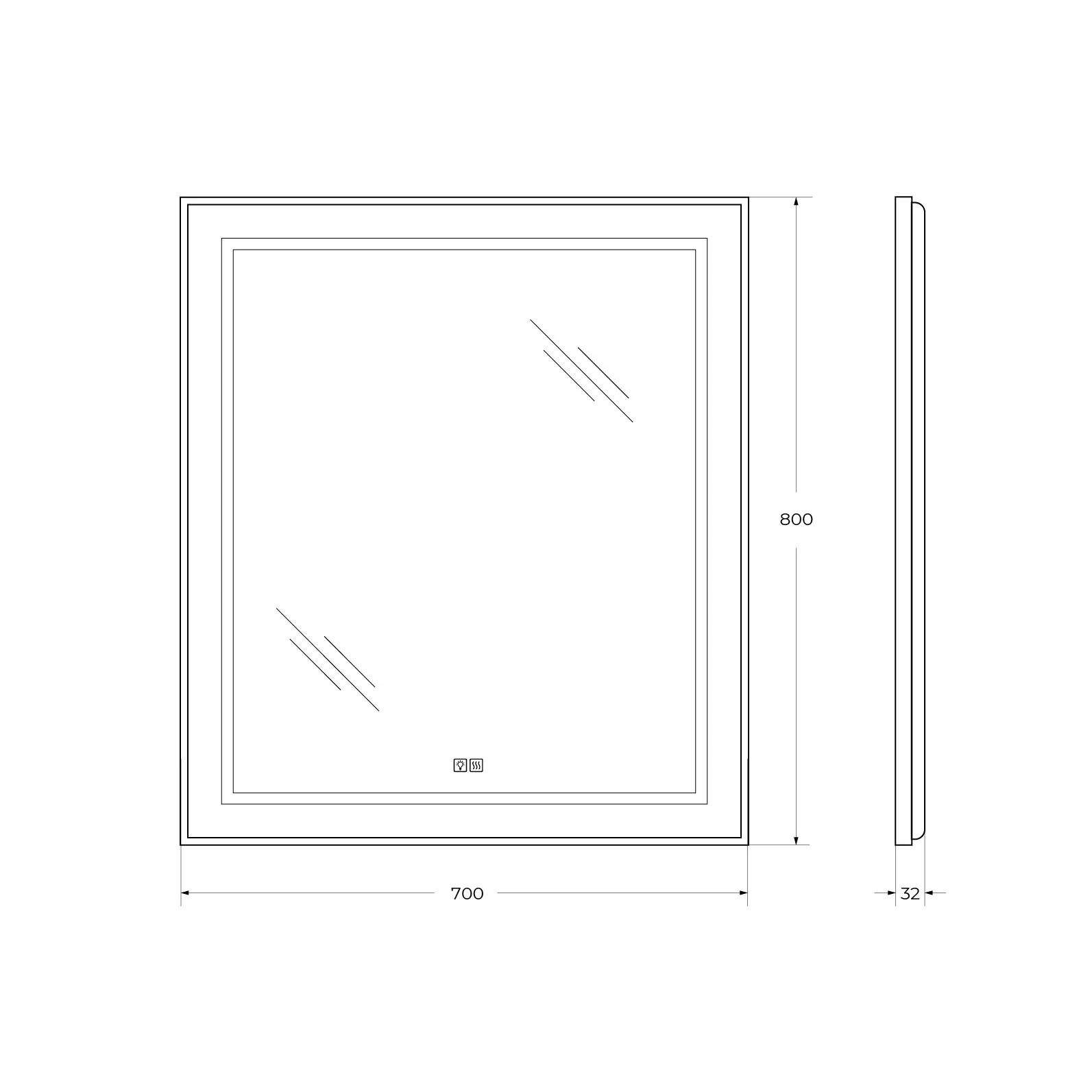 Габаритная схема Зеркало BelBagno Kraft SPC-KRAFT-700-800-LED-TCH-WARM