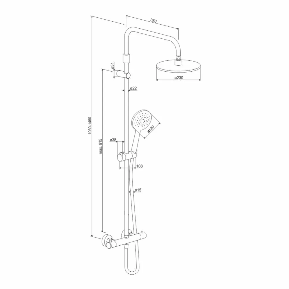 Габаритная схема Душевая стойка Damixa Option DX218091000