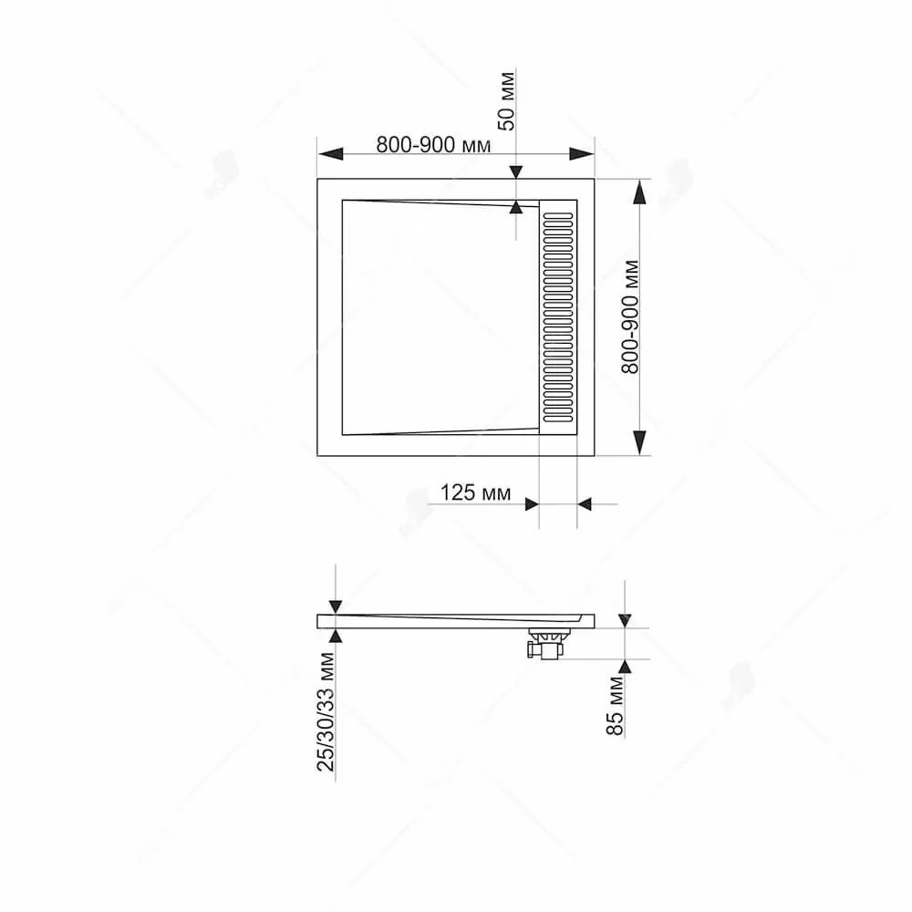 Габаритная схема Поддон для душа RGW Stone Tray STM-W 80х80 белый