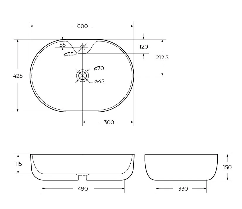 Габаритная схема Раковина BelBagno BB1151 60 см