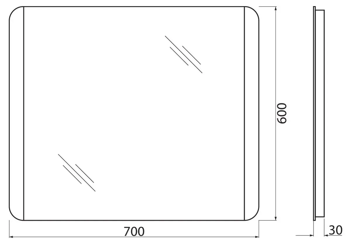 Габаритная схема Зеркало BelBagno SPC-CEZ-700-600-LED-BTN