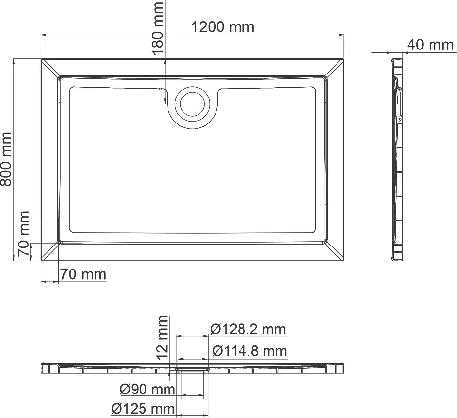 Габаритная схема Поддон для душа Wasserkraft Salm 27T06 120х80 см