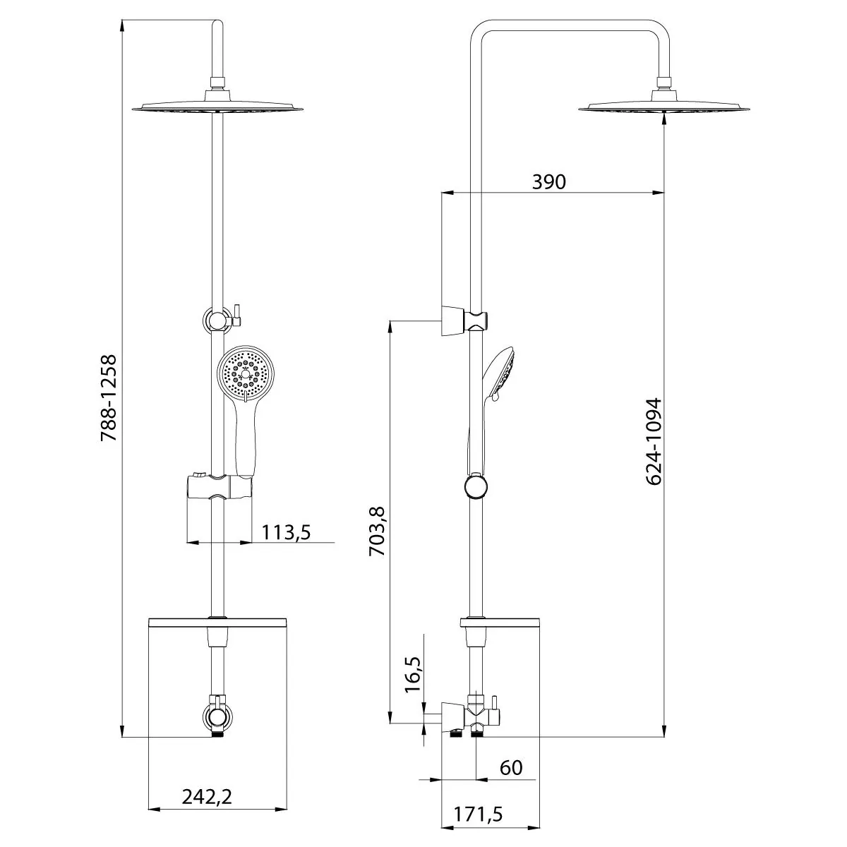 Габаритная схема Душевая стойка Lemark LM8802C