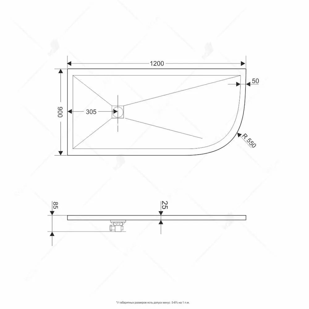 Габаритная схема Поддон для душа RGW Stone Tray ST/AL-W 120х90