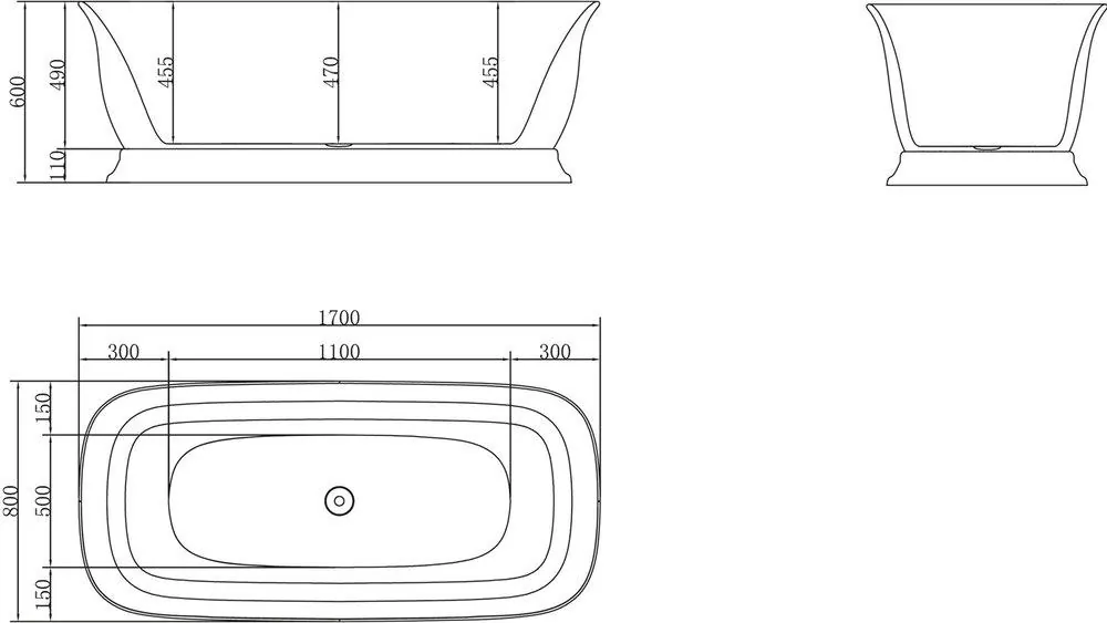 Габаритная схема Акриловая ванна BelBagno BB400-1700-800 170х80