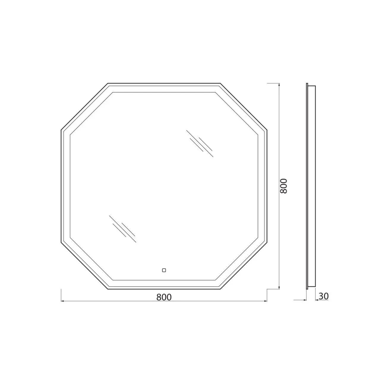 Габаритная схема Зеркало BelBagno SPC-OTT-800-800-LED-TCH