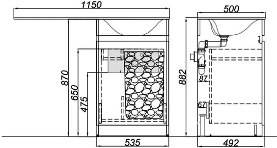Габаритная схема Тумба с раковиной Aqwella Forma 115 правая