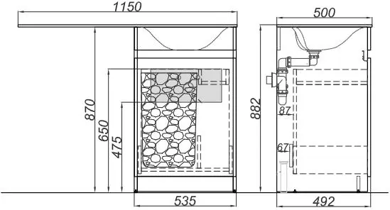 Габаритная схема Тумба с раковиной Aqwella Forma 115 левая