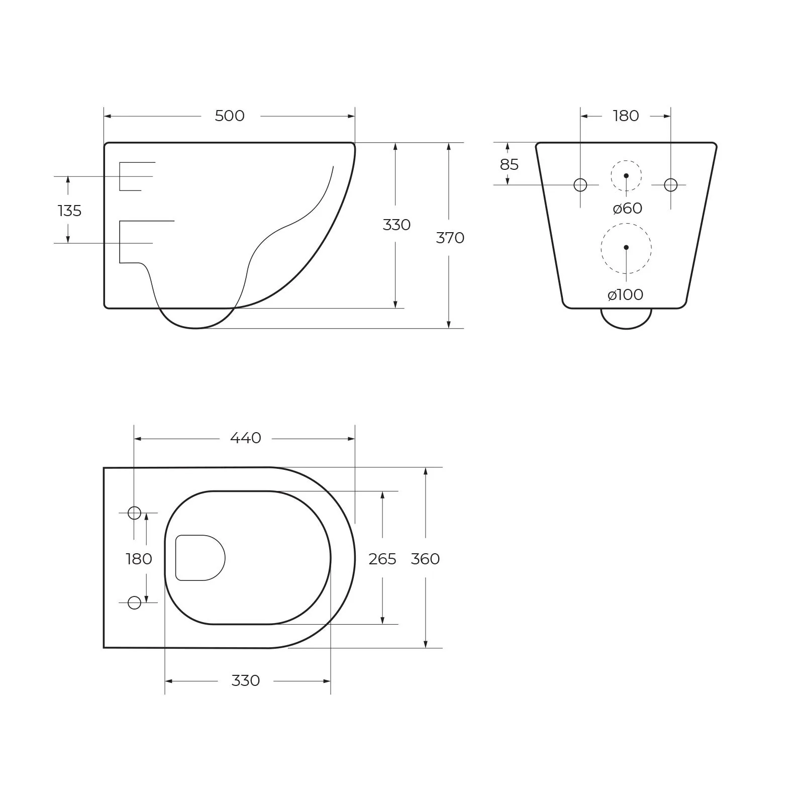 Габаритная схема Унитаз подвесной BelBagno Sfera-Tor BB046CH-TOR/BB2111SC