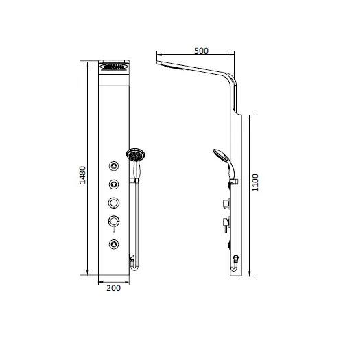 Габаритная схема Душевая панель RGW Shower Panels SP-06B
