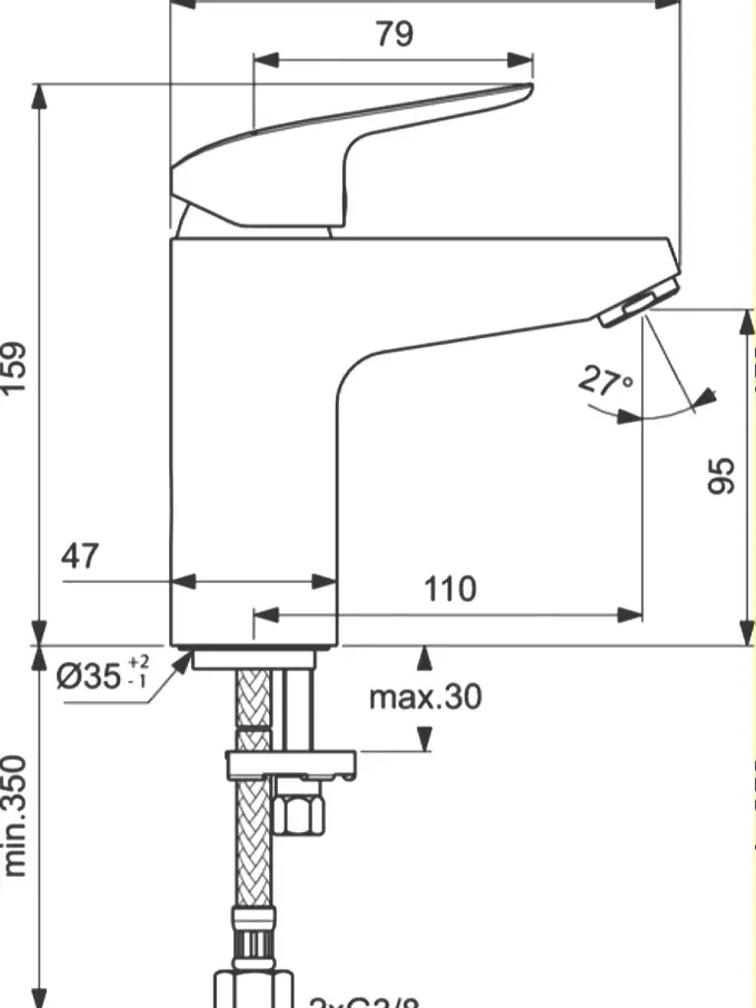 Габаритная схема Смеситель Ideal Standard Ceraflex B1714AA для раковины