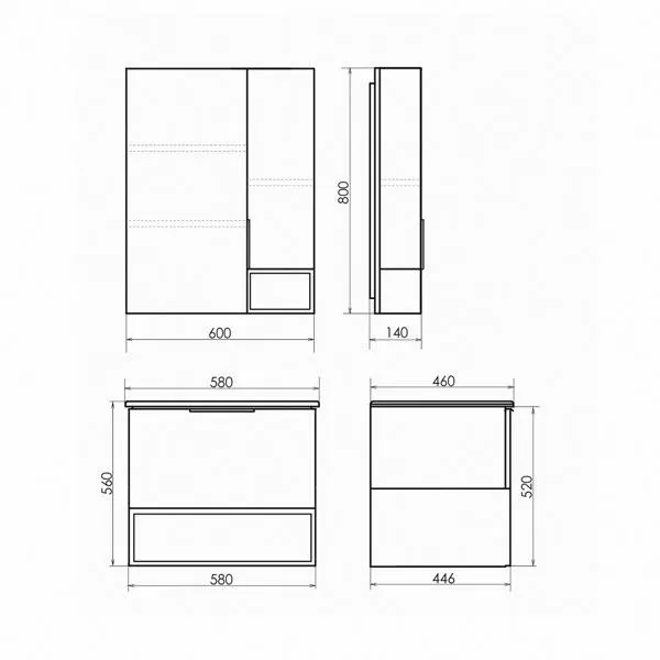 Габаритная схема Тумба с раковиной Comforty Франкфурт 60 бетон светлый