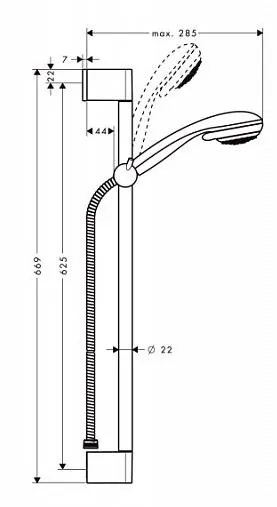 Габаритная схема Душевой гарнитур Hansgrohe Crometta 27763000