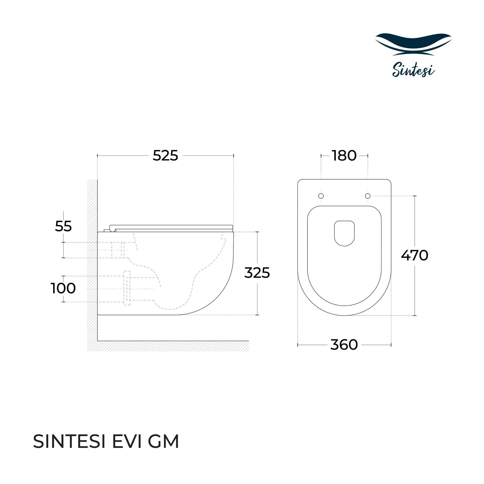 Габаритная схема Унитаз подвесной Sintesi Evi SIN-TS-EVI-151GM