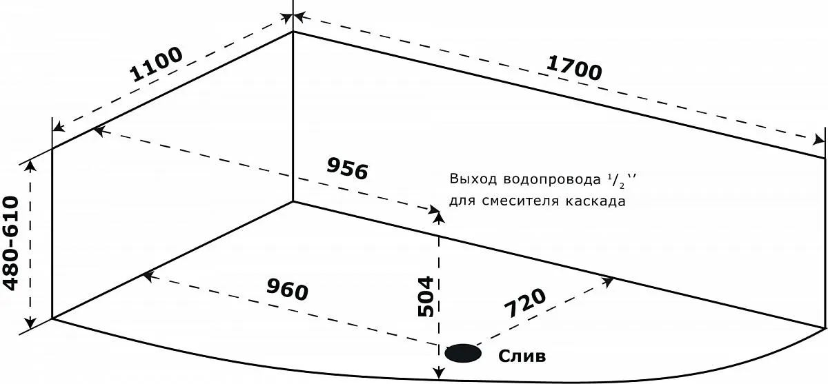 Габаритная схема Акриловая ванна Azario Микона 170х110 L