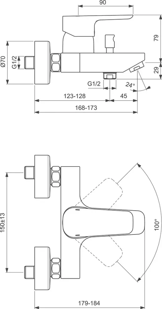 Габаритная схема Душевой комплект Ideal Standard Ceraplan III BD005AA