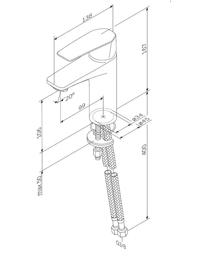 Габаритная схема Смеситель AM.PM Gem F90A02122 для раковины