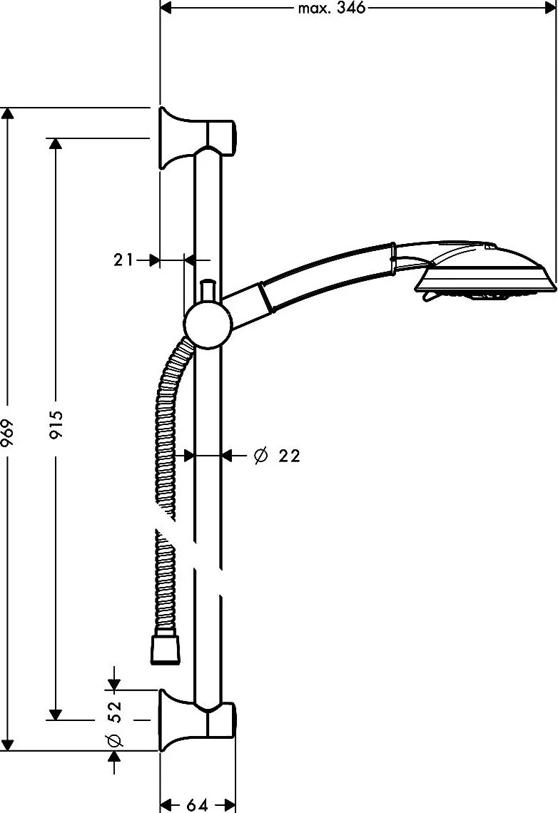Габаритная схема Душевой гарнитур Hansgrohe Raindance 27841000