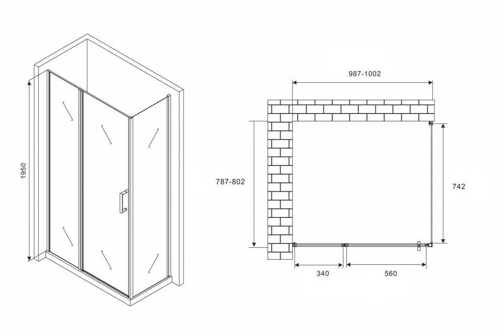 Габаритная схема Душевой уголок Abber Sonnenstrand AG04100S-S80 100x80