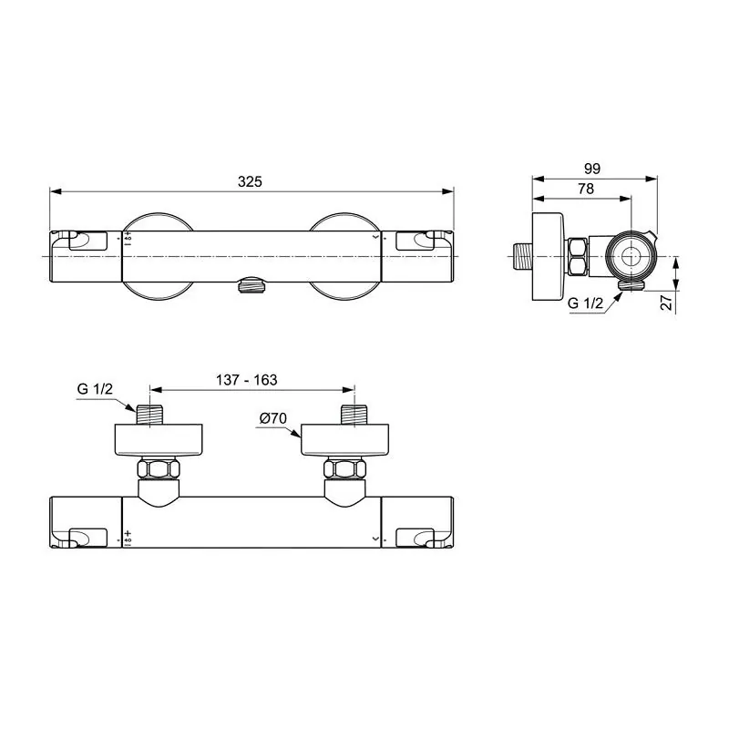 Габаритная схема Термостат Ideal Standard Ceratherm T50 A7214AA для душа