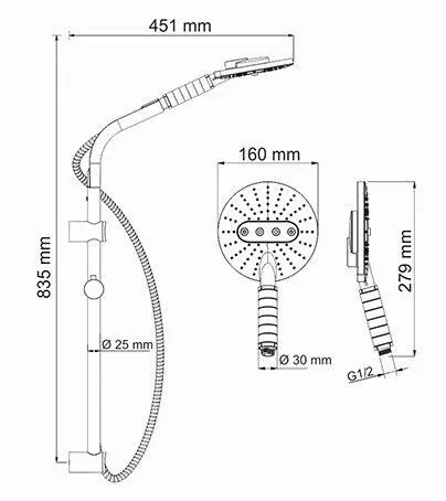 Габаритная схема Душевой гарнитур Wasserkraft A044