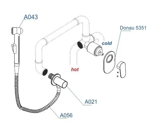 Габаритная схема Гигиенический душ Wasserkraft Donau A15356 со смесителем, с внутренней частью